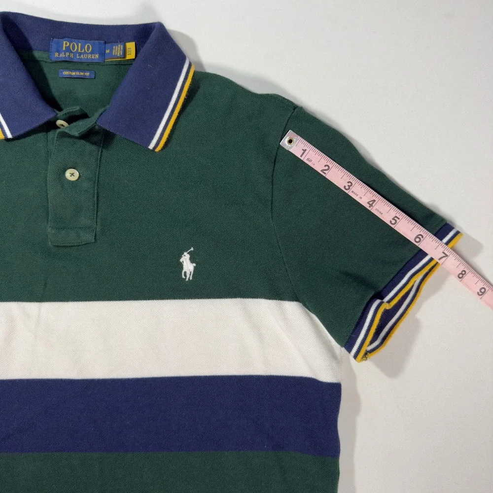 Polo Ralph Lauren Polo Shirt Mens M Green Excellent Custom Slim Fit Colorblock